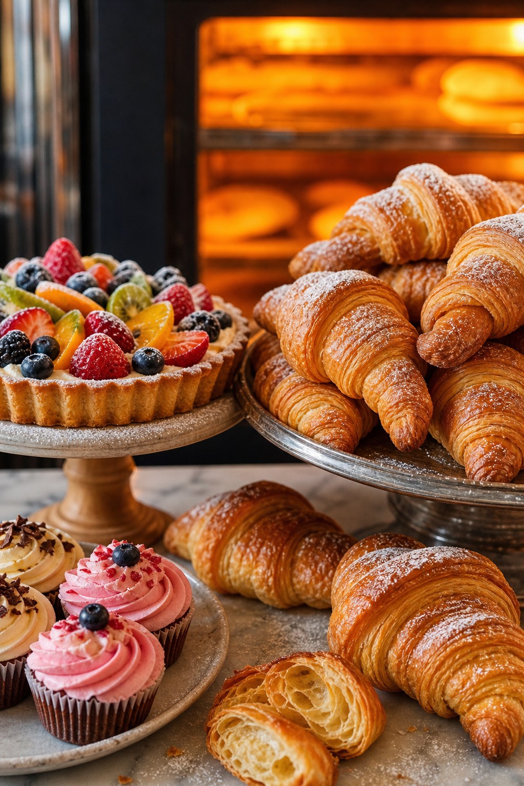 Fresh croissants, fruit tart, and cupcakes — the bake customers want to order