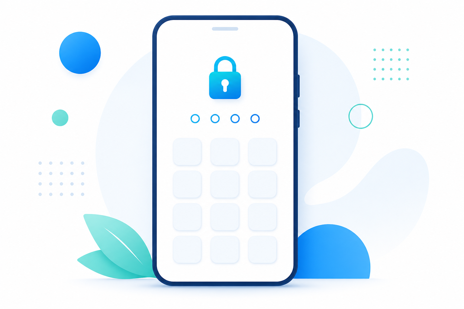 Album lock PIN entry screen on a phone: a padlock above four empty PIN dots and a number keypad, asking for a 4 to 6 digit code before the locked album opens.