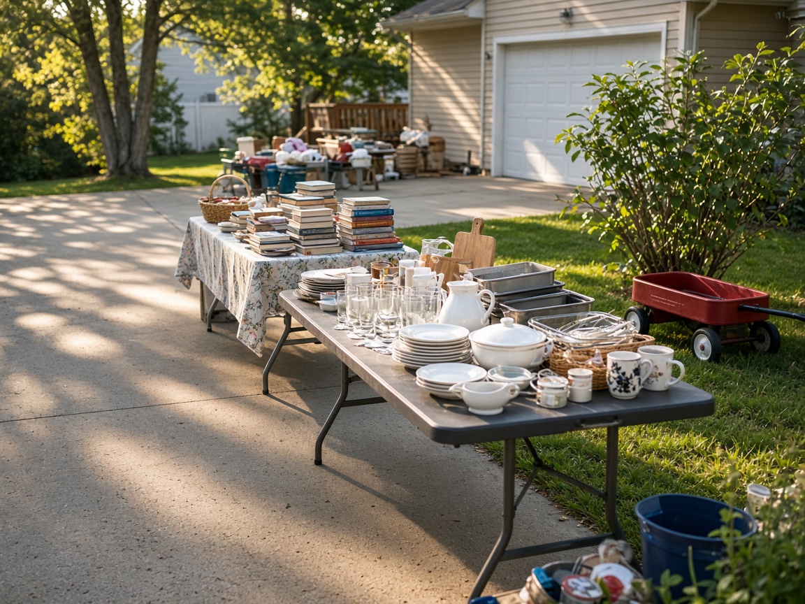 Neighborhood yard sale tables