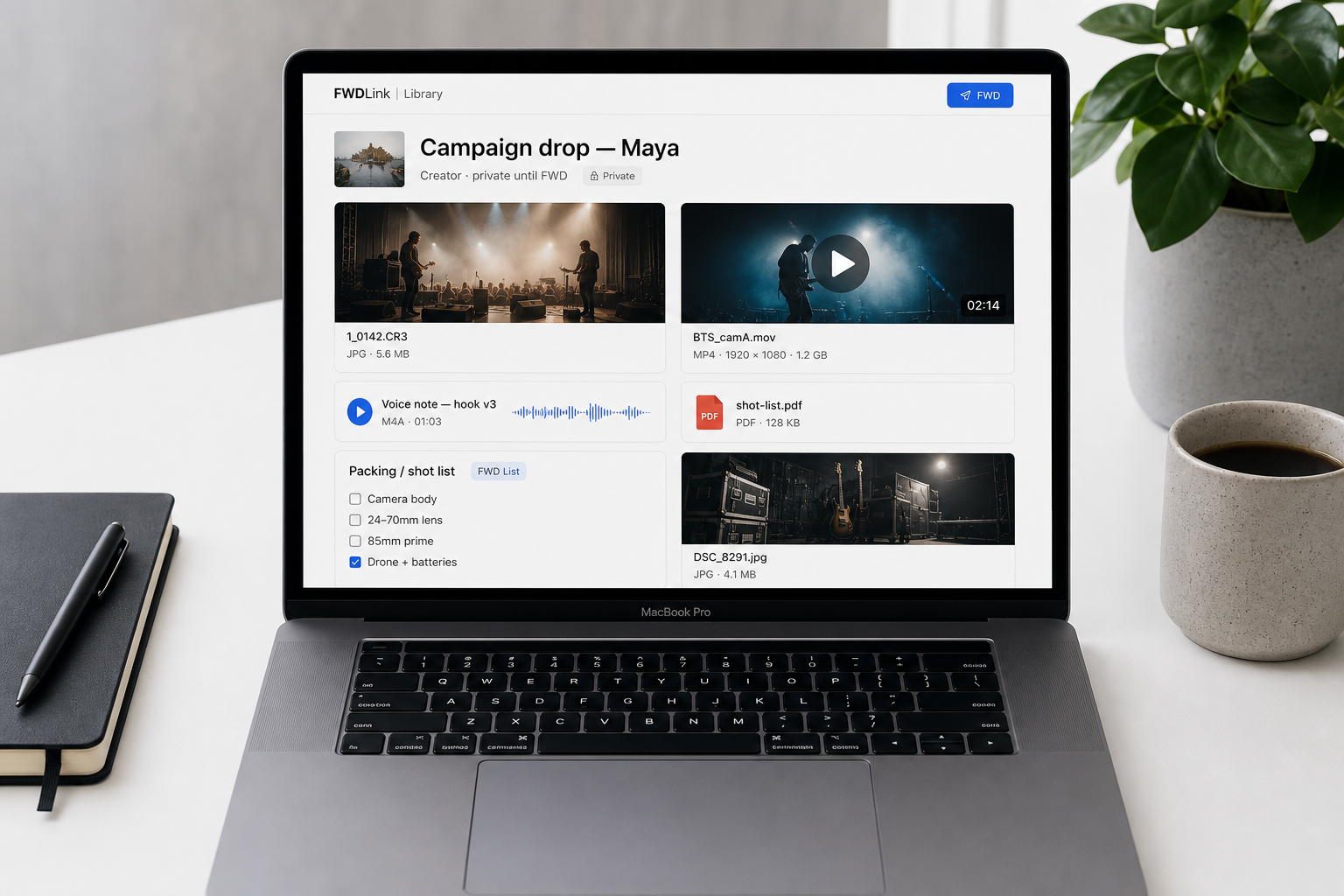 Library mixing photos, video, a voice note, and a PDF