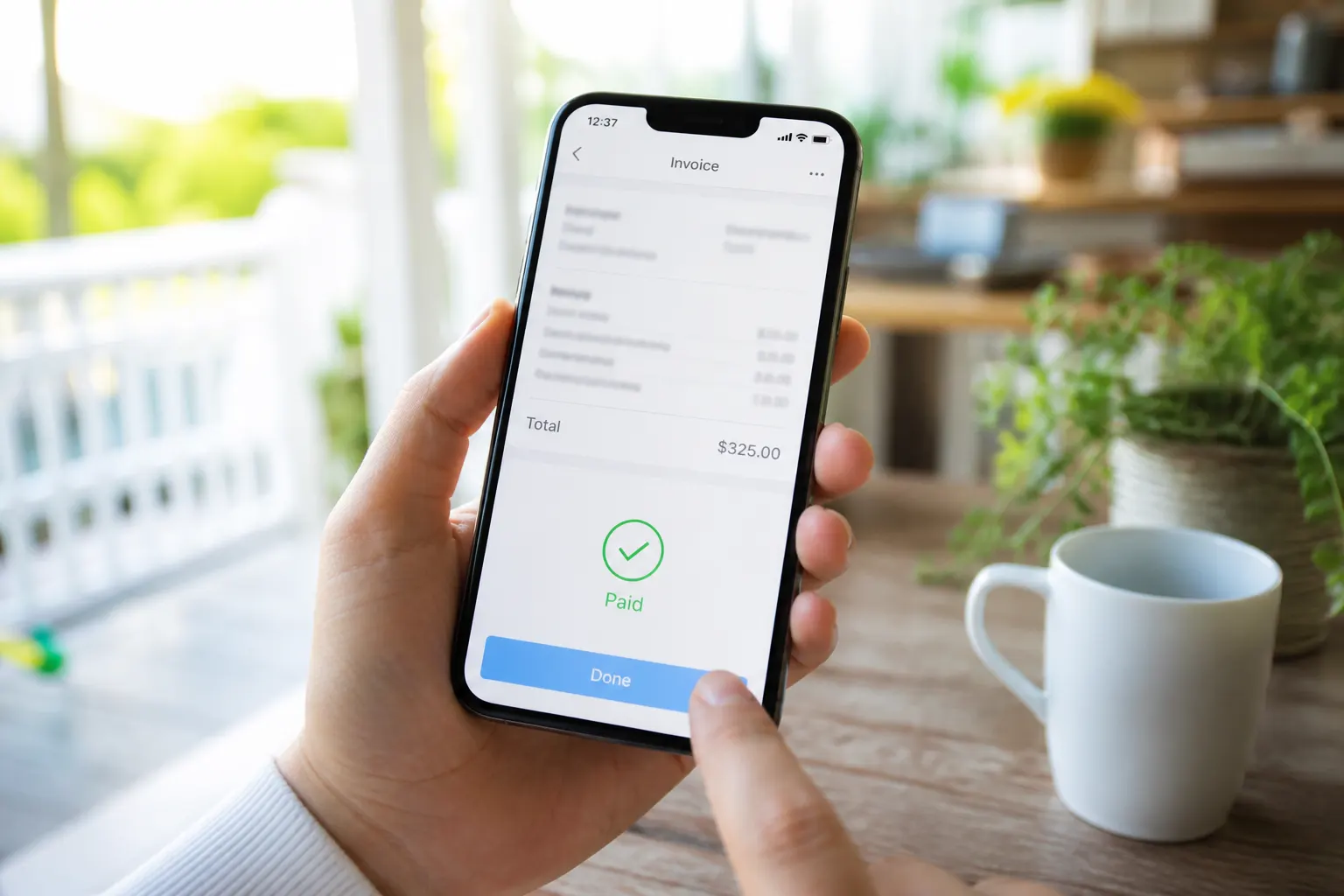 Invoice pay confirmation on a phone after the job