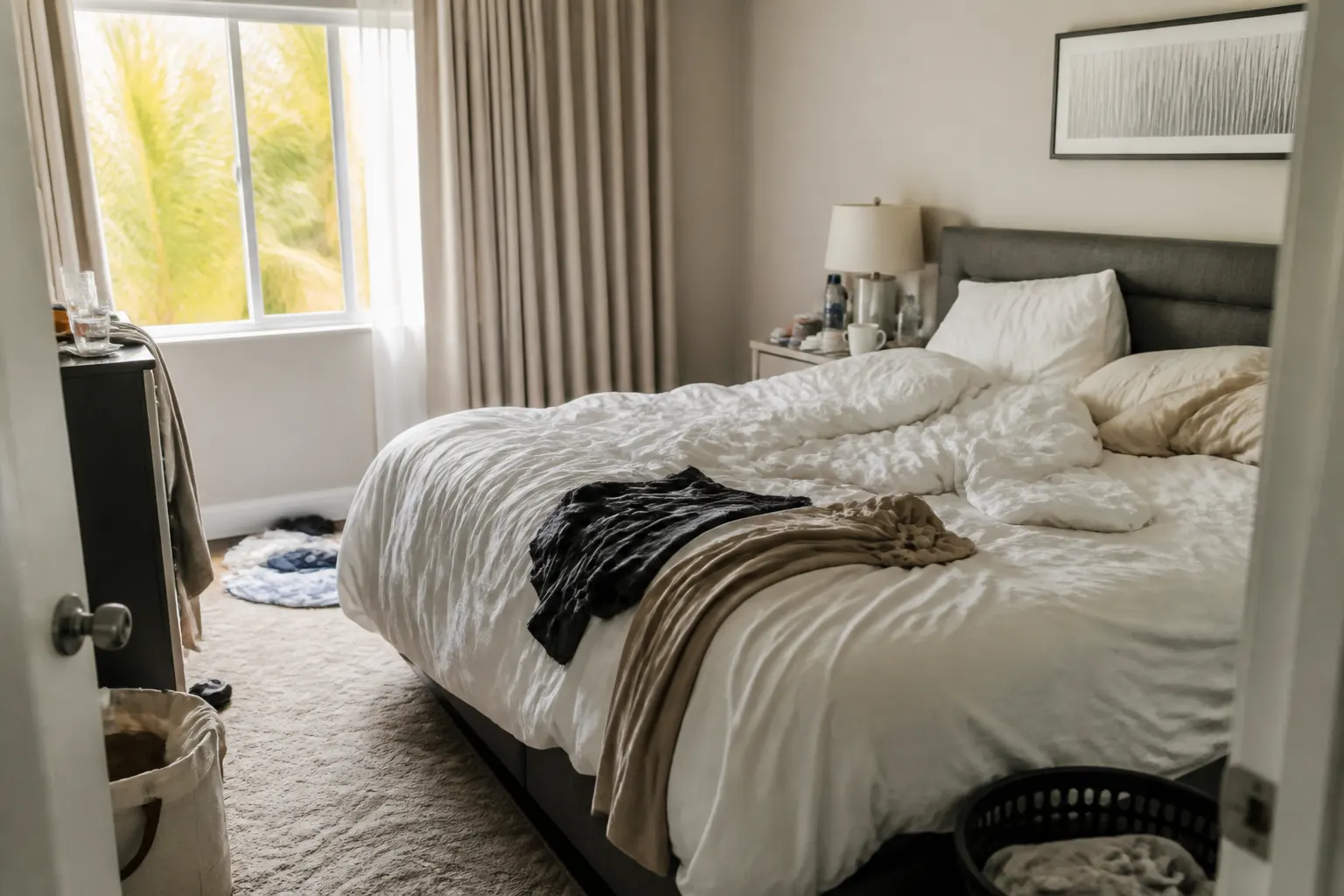 Bedroom before and after cleaning